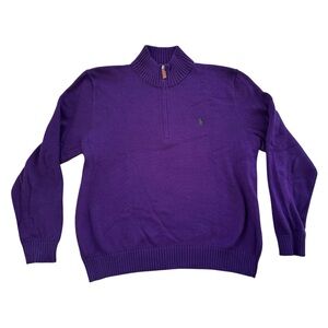 Polo Ralph Lauren Quarter Zip Pullover Sweater Mens Size 2XL Purple Preppy